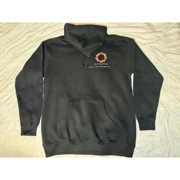 Rare Black Scale Flower Wreath Black Hooded Sweatshirt Hoodie Men’s Size Large L - Picture 6 of 10